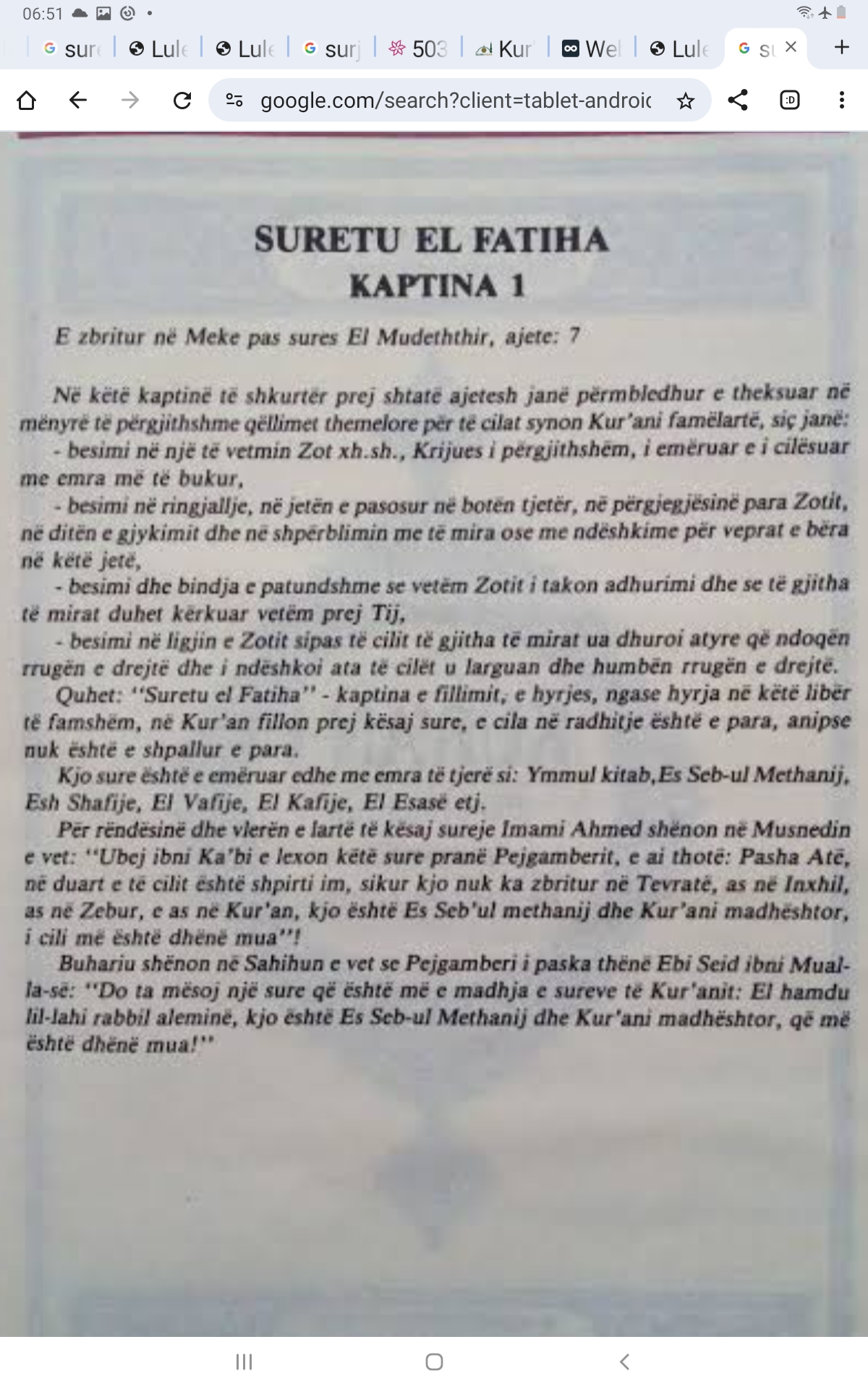 Udhezim dhe sherim me suren El Fatiha